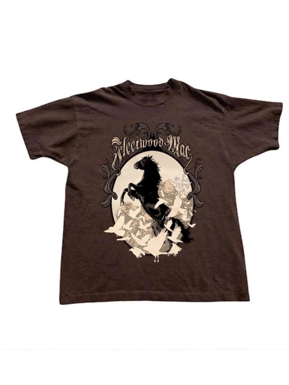 Brown Graphic Tee - Rearing Horse Design